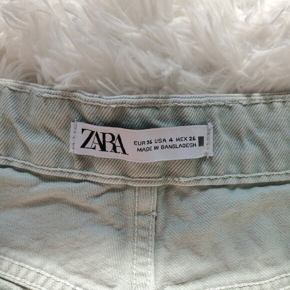 Zara Green Cutoff Denim Shorts 4 - Picture 3 of 6